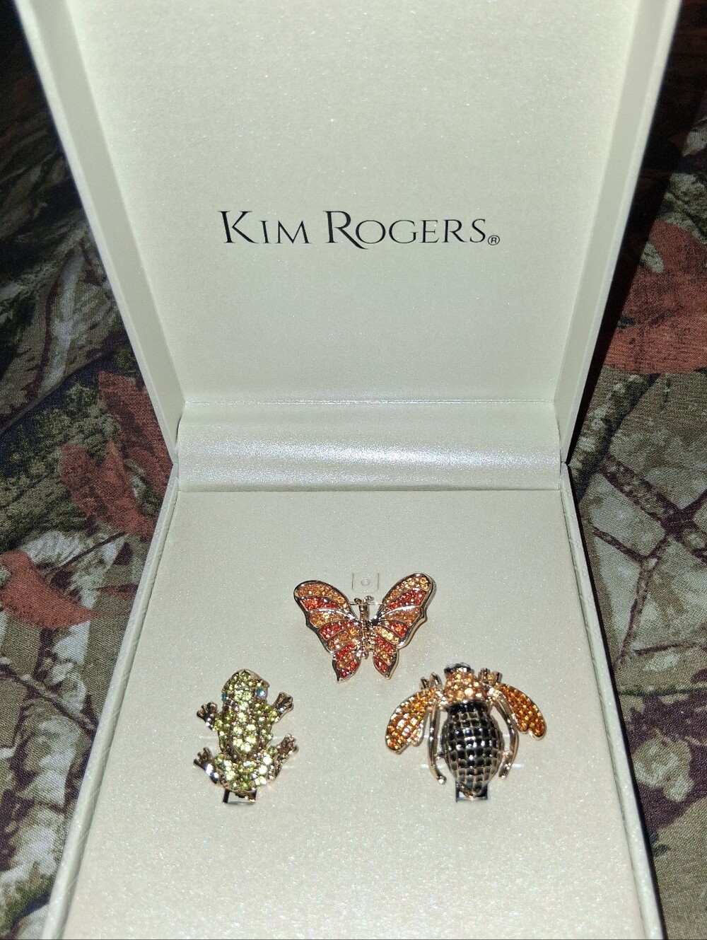 Kim Roger 3 Piece Brooch Set Frog, Bee, Butterfly
